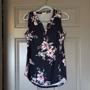 Navy with floral tank top.